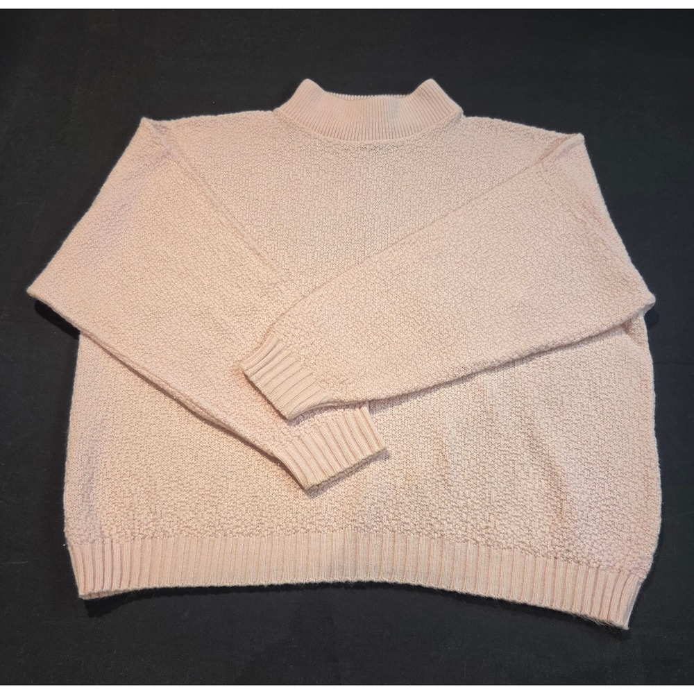 Vintage Pink Popcorn Knit Mock Neck Sweater Made in USA Women's L